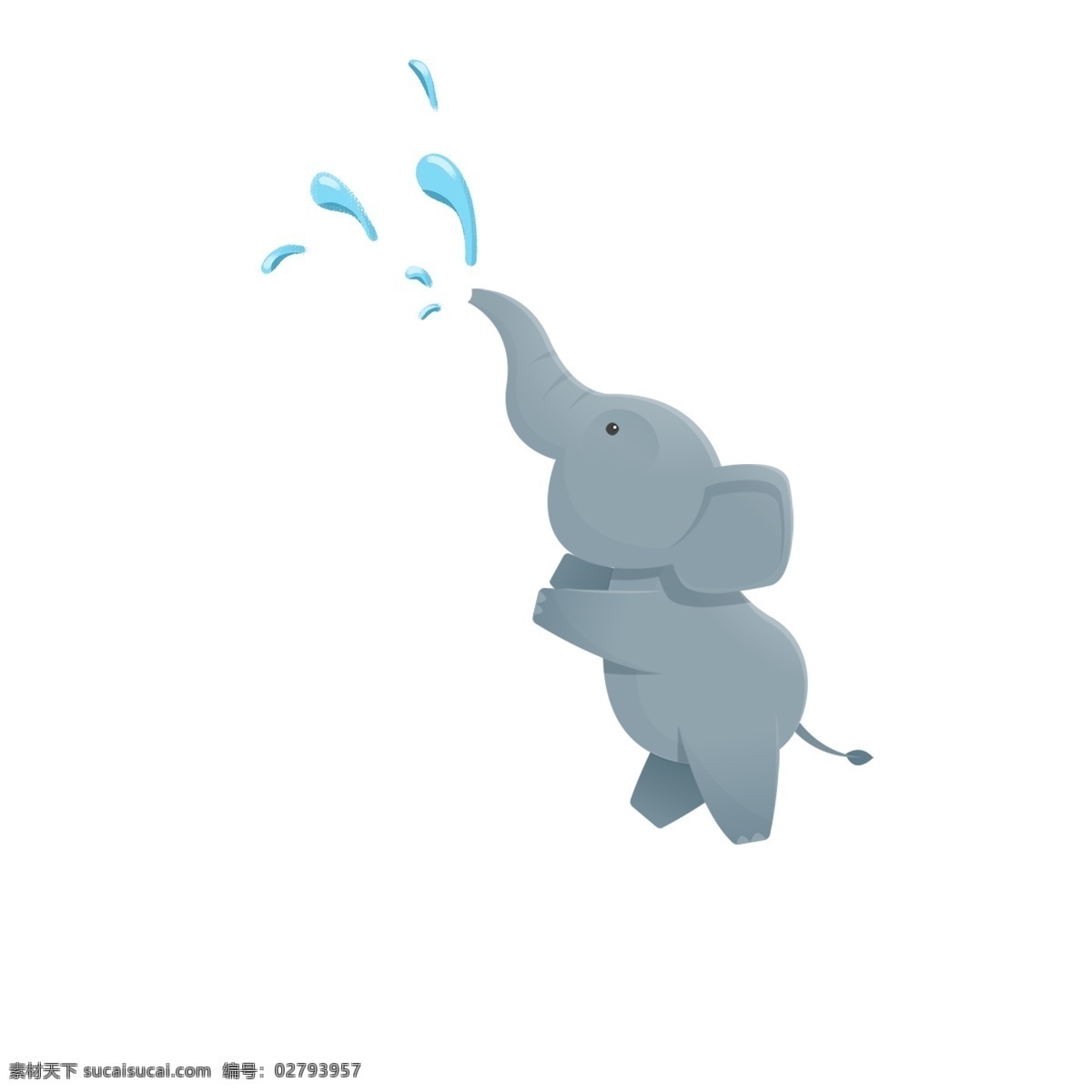 原创 卡通 可爱 小象 元素 喷水