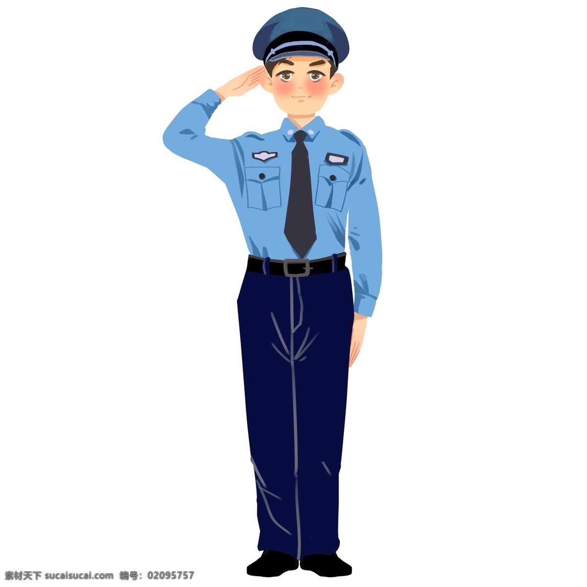 卡通 可爱 小 警察 人物 插画 敬礼 站立 男生