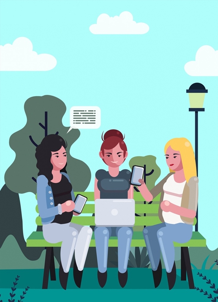 公园 聊天 女子 社交 对话 创意 矢量 高清图片