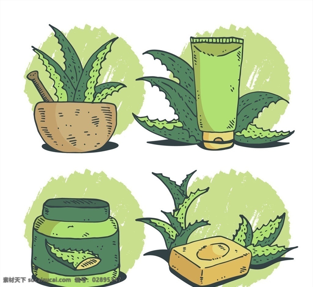 彩绘 芦荟 制品 矢量 手绘 卡通 芦荟制品 芦荟化妆品