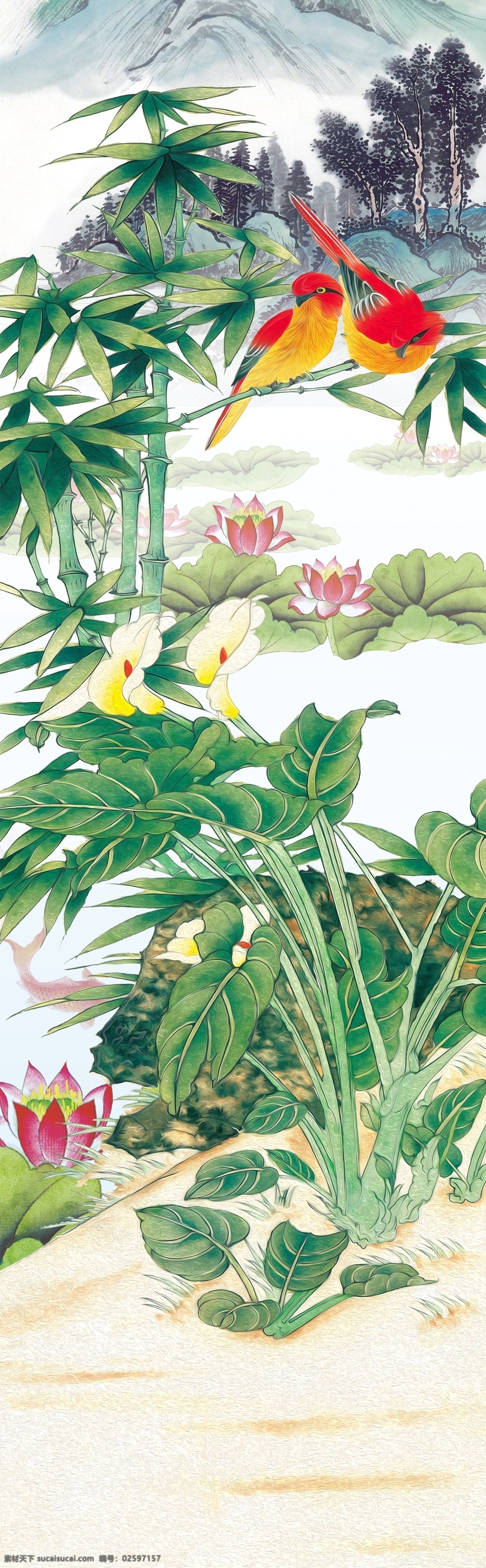 中国风山水画 水墨画 展板展架 宣传栏 古典 艺术文化 花鸟