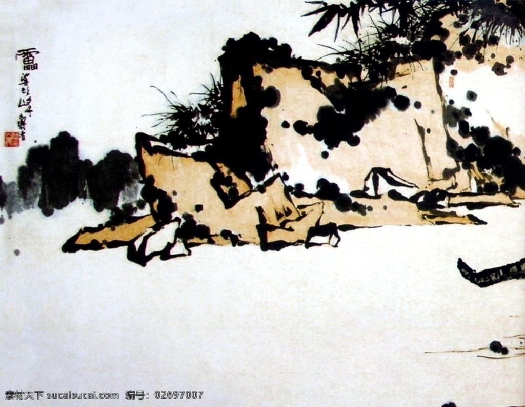 夏塘水牛 潘天寿 国画 中国画 风景画 墨迹 水墨画 树木 植物 中国 现代 十大 名画家 作品选 水牛 荷塘 潘天寿作品 绘画书法 文化艺术