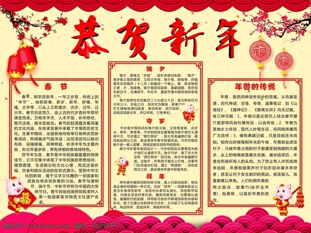 恭贺新年 新年海报 新年红包 祥云 喜庆海报 新年 喜庆背景 新年素材 新年背景 福 中国结 小猪素材 新年展板