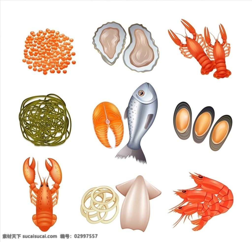 矢量海洋生物 卡通海洋生物 小龙虾 矢量小龙虾 矢量虾 矢量鱼 海鱼 矢量海带 矢量墨鱼 矢量贝壳 动物 生物世界 海洋生物