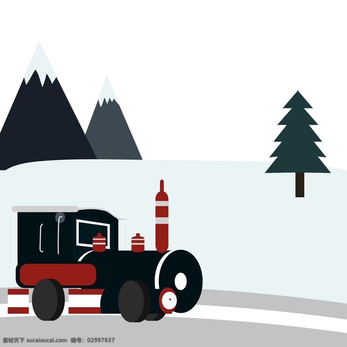 白色 简单 复古 平 冬天 森林 背景 黑色 红色 火车