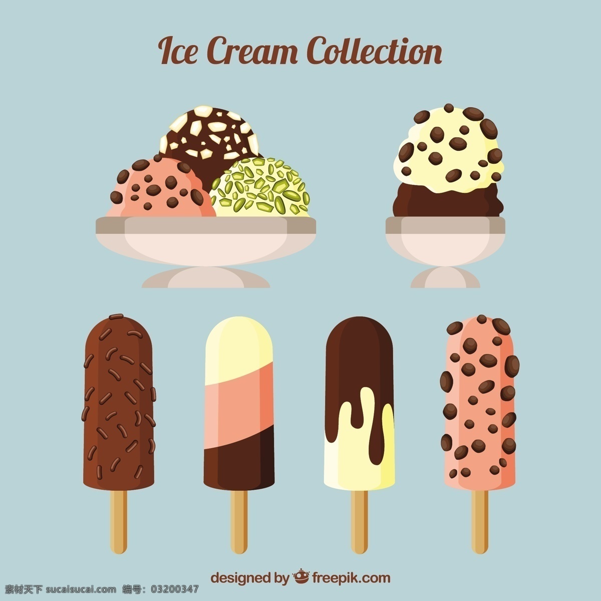 美味 冰淇淋 精选 食品 夏季 颜色 平板 冰 甜 平的设计 甜点 奶油 吃 季节 伟大 口味 冰棒 彩色