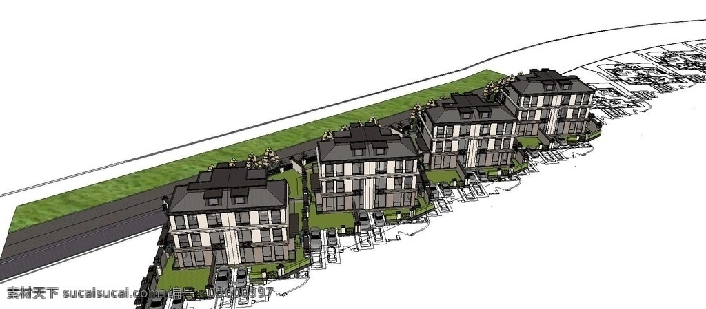 建筑 sketchup 构件 住宅 双拼 别墅 西方 古典 元素 4层 建筑设计 环境设计 skp