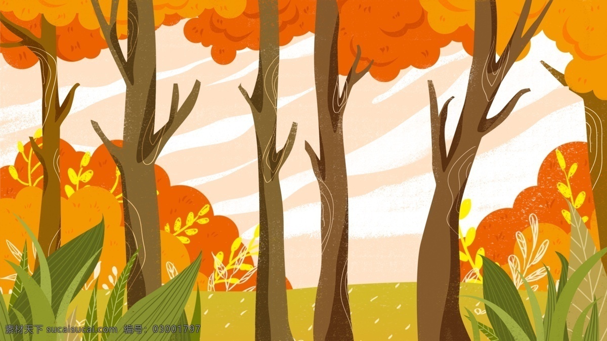 秋 渐 凉 清新 唯美 秋季 树林 背景 唯美背景 植物 背景素材 卡通背景 树林背景 插画背景 树木 广告背景 psd背景 手绘背景