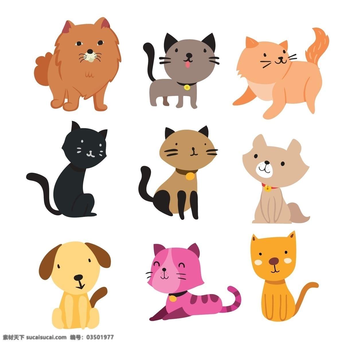 卡通猫 可爱猫咪 发财猫 猫咪 小猫 招财猫 扁平化 时尚个性 日韩小猫咪 形象猫 插画 手绘 矢量图
