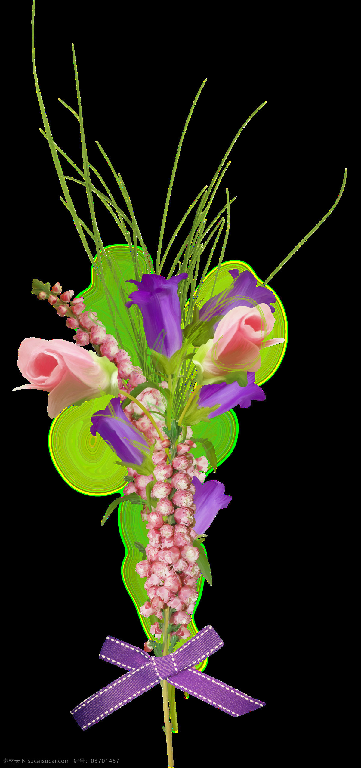 简约 现代感 束 鲜花 透明 紫色 粉红色 蝴蝶结 藤蔓 透明素材 免扣素材 装饰图片