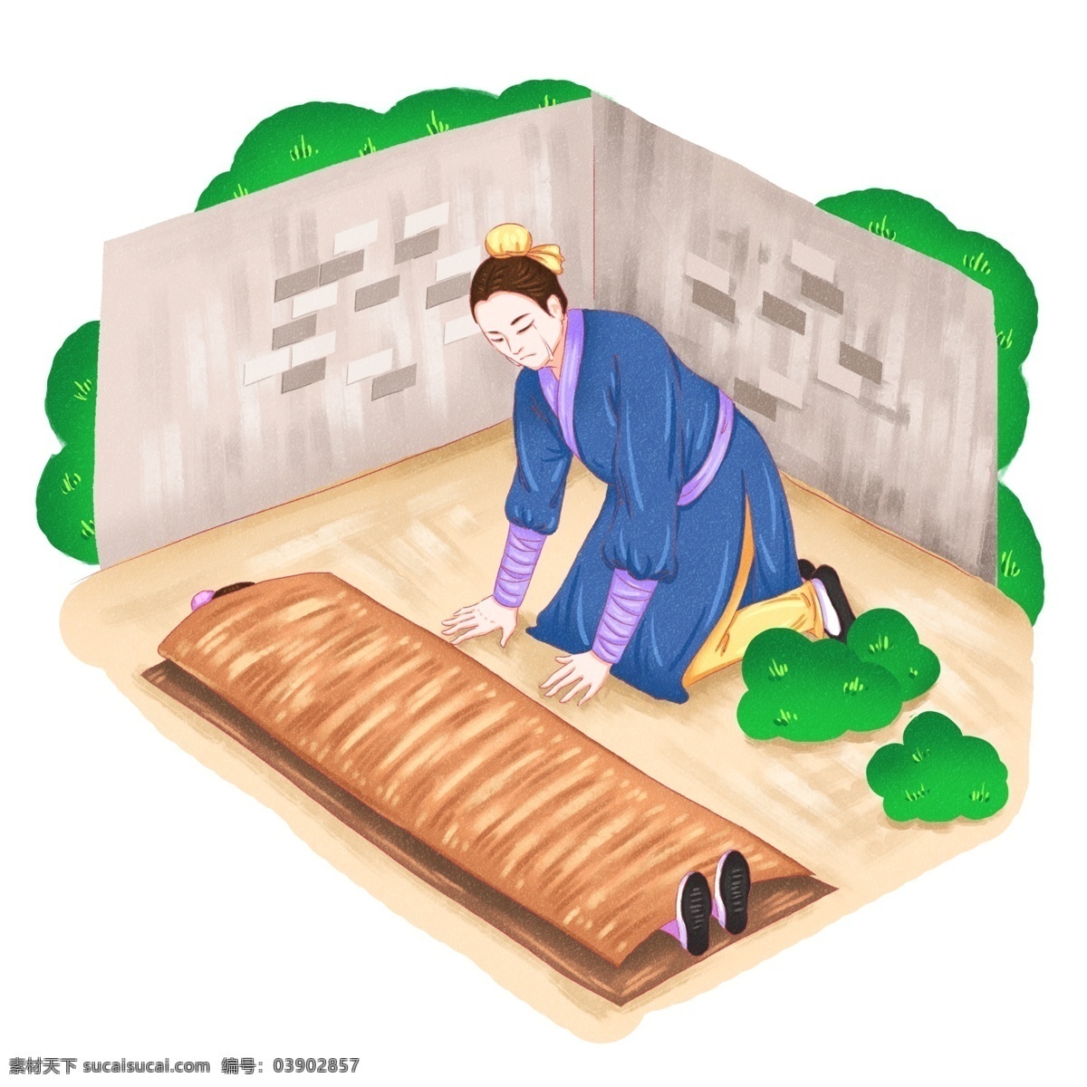 手绘 二 十 四 孝 诗选 卖身 葬 父 免 抠 元素 24孝 孝道 孝义 孝顺 孝子 父子 埋葬 下跪 中华传统文化 哭泣 流泪 死亡 尸体