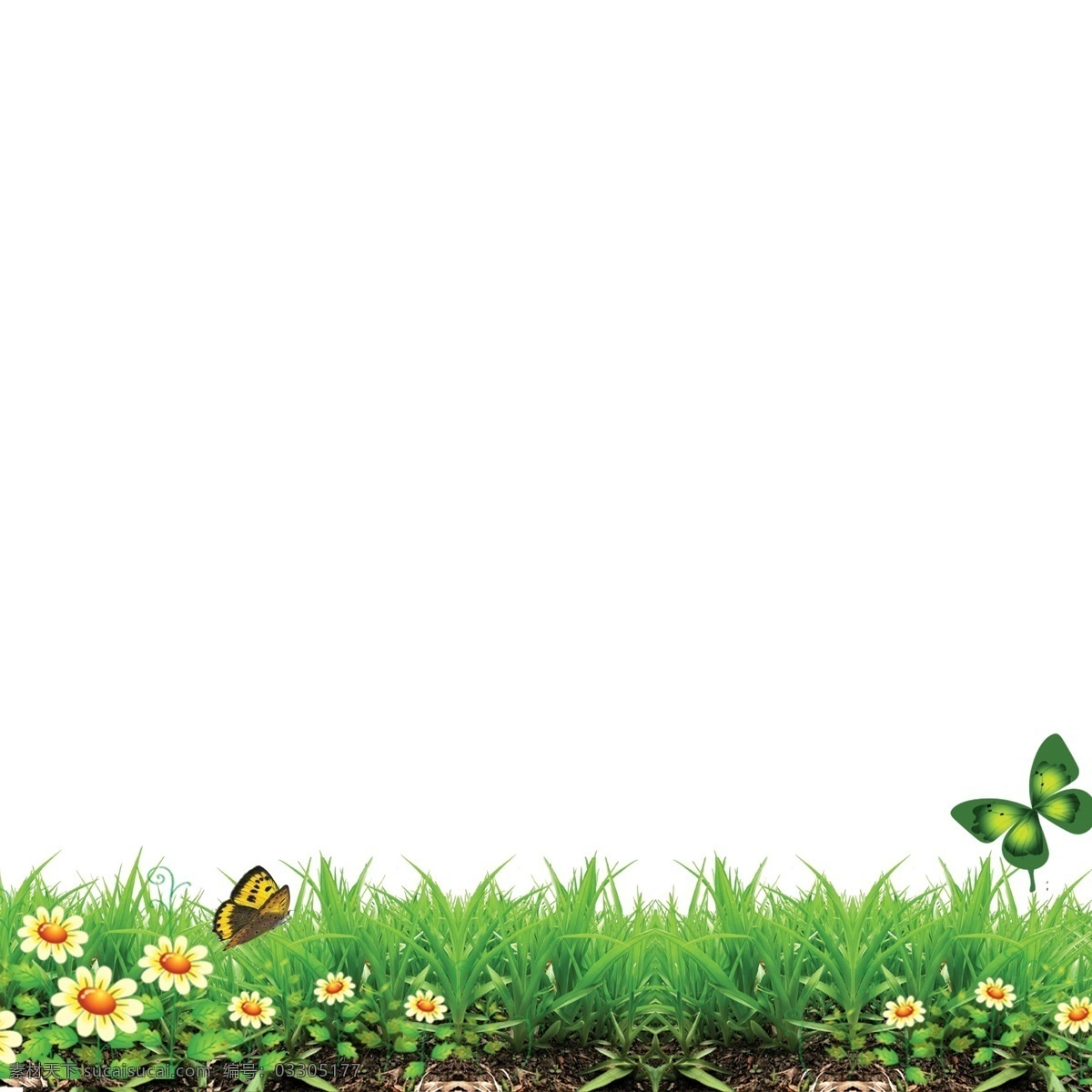 向日葵 花草创意素材 spring 背景素材 草丛 草地 草坪 春季广告 分层 源 蝴蝶