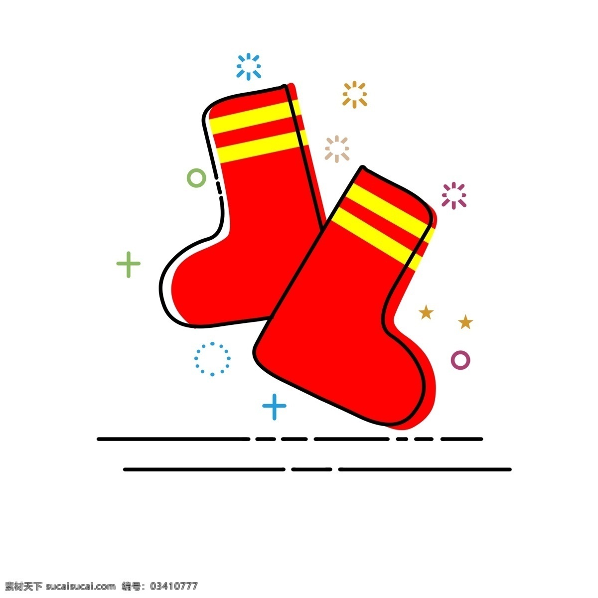 手绘 圣诞 袜 mbe 图标 插画 圣诞节袜子 圣诞节 红色的袜子 黄色的金边 装礼品的袜子