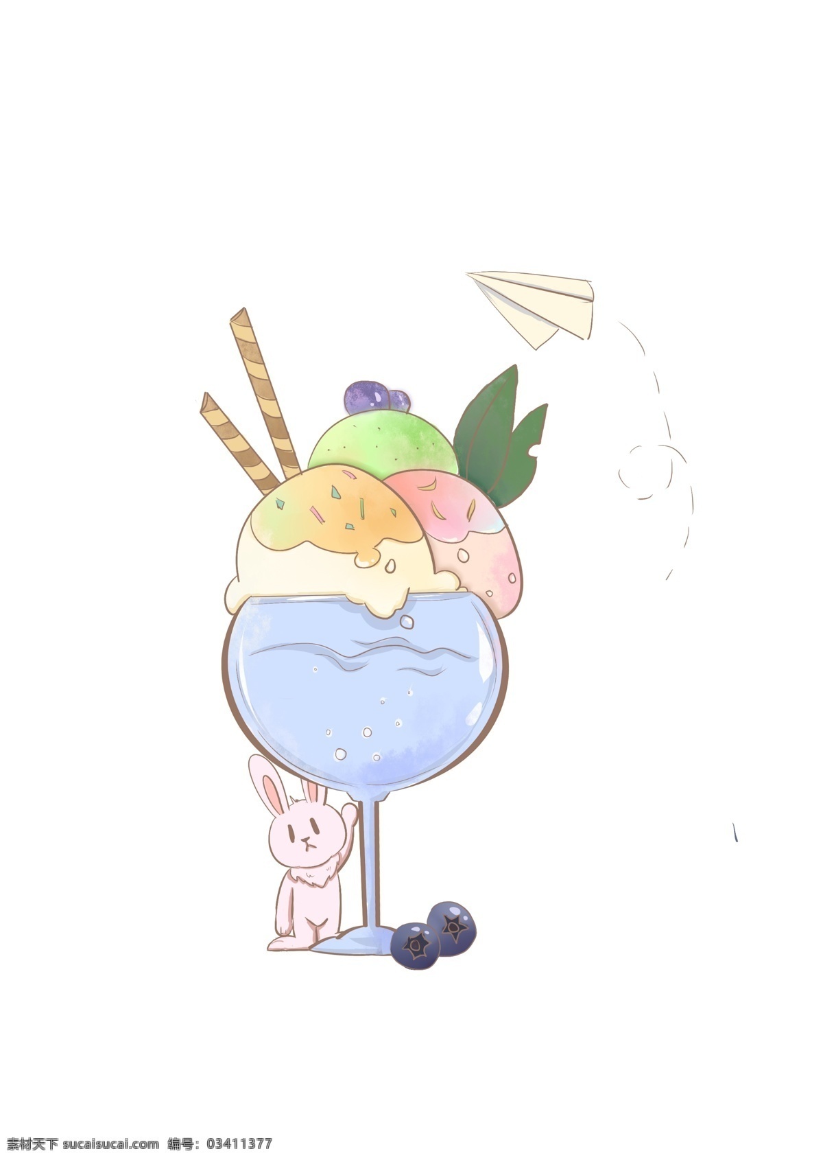清凉 夏日 小 兔子 冰淇淋 小兔子 蓝莓 清凉夏日 夏天 童趣