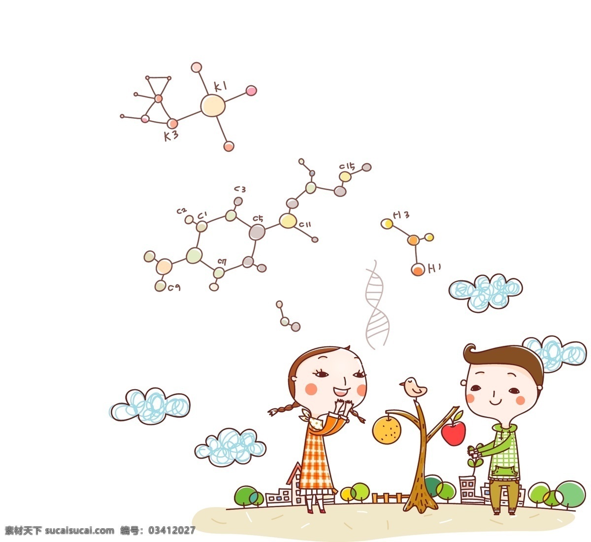 孩子和小树 小树苗 孩子 爱护 插画 白色