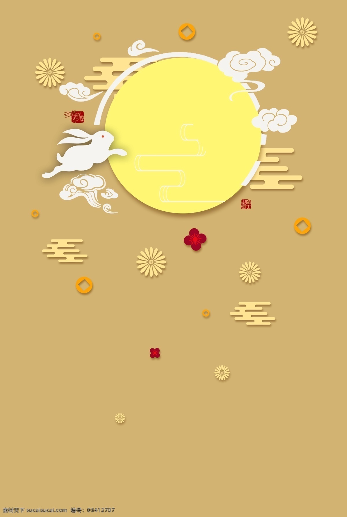 金色 中秋 剪纸 风 海报 背景 简约 剪纸风 中秋节 节气 玉兔 云 月亮 卡通 海报背景 h5背景
