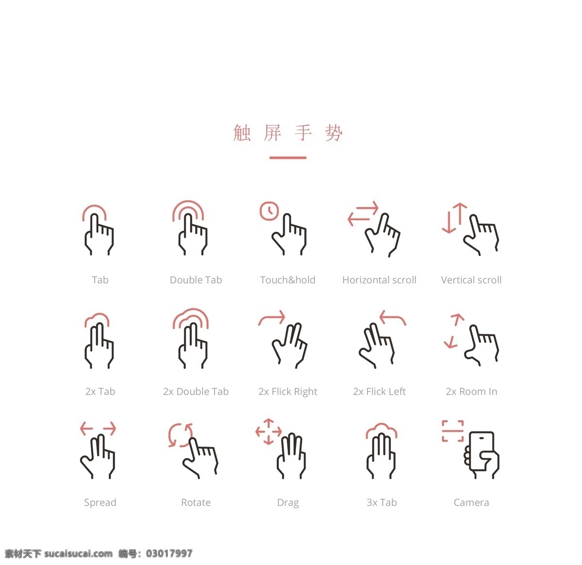 触屏手势 简约手势 手势图标 线条手势 线条图标 点击 手机触屏 手机操作手势 长按手势 各类素材