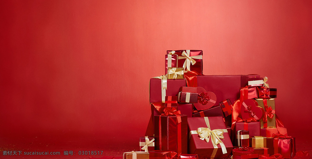 礼品盒 堆头 礼品 红色背景 红色礼品盒