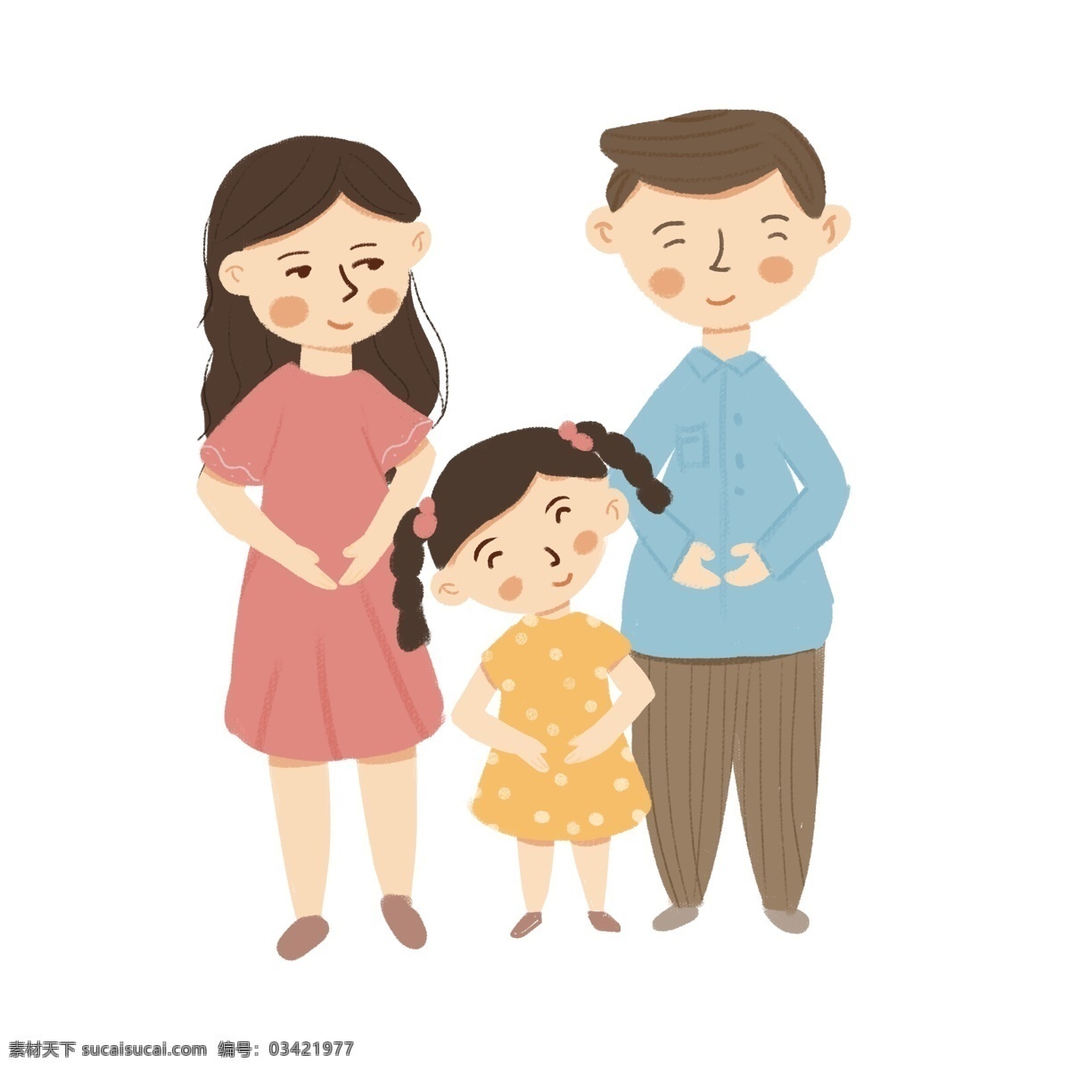 爸爸 妈妈 小女孩 全家福 卡通 元素