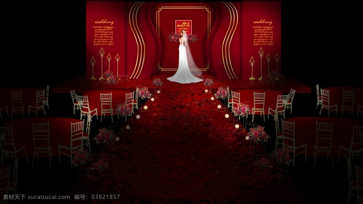 大气 红色 婚礼 效果图 喷绘文件 红色婚礼 婚礼效果图