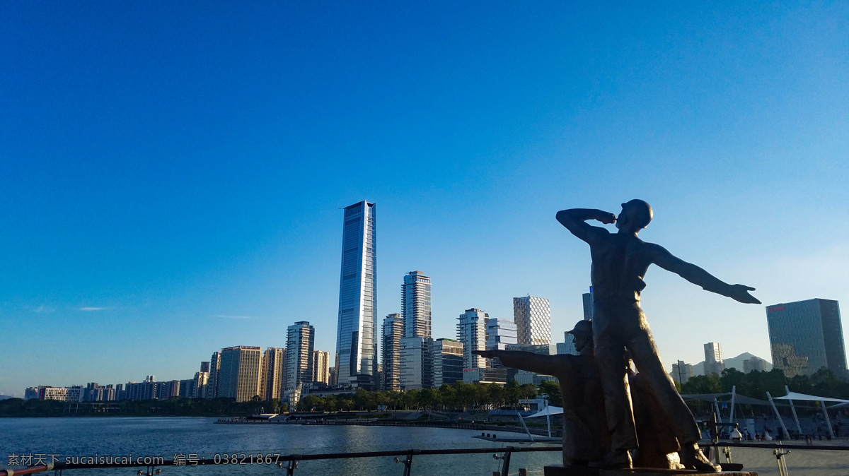 深圳湾 人才 公园 掠影 人才公园 远望 蓝天碧水 雕塑 后海片区 深圳湾1号 高楼林立 南山中心区 图片照片背景 建筑园林 建筑摄影