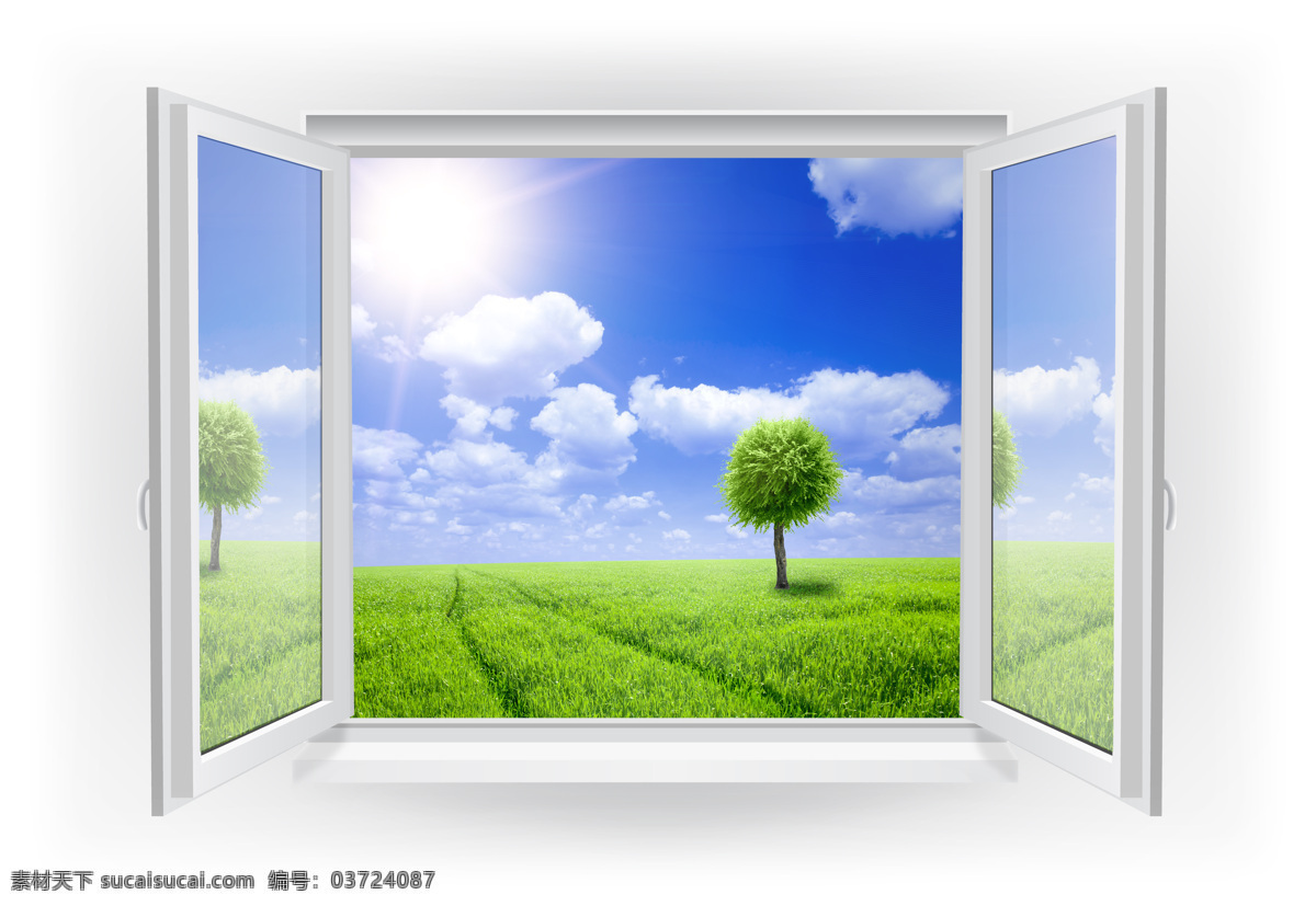 矢量窗户素材 矢量图标 门窗 窗户 窗子 玻璃 蓝天白云 窗外风景 其他类别 生活百科 白色