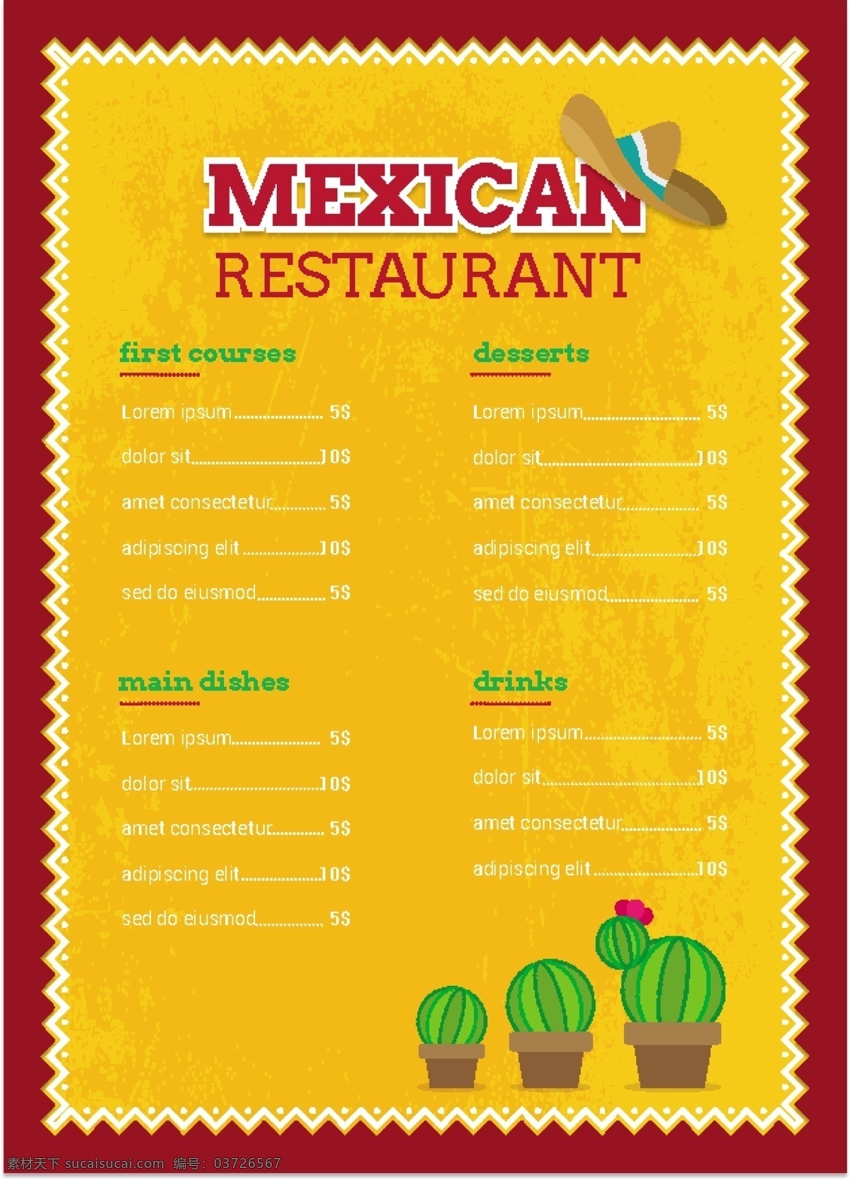 墨西哥 菜单 模板 食品 餐厅 鸡 黄色 蔬菜 吃 西红柿 仙人掌 辣椒 饮食 膳食 菜 墨西哥菜 炸玉米饼 美食
