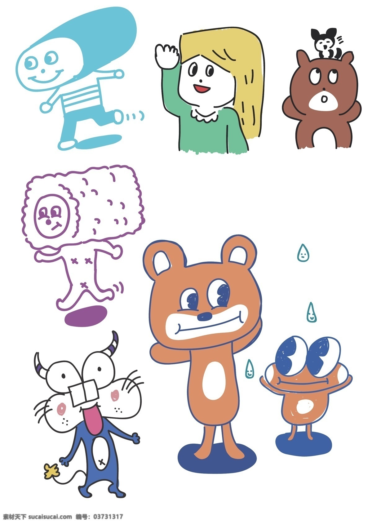 儿童插画 六一儿童节 卡通人物动物 简笔画 青蛙小熊 卡通寿司饭团 海报素材 小恶魔 贴纸