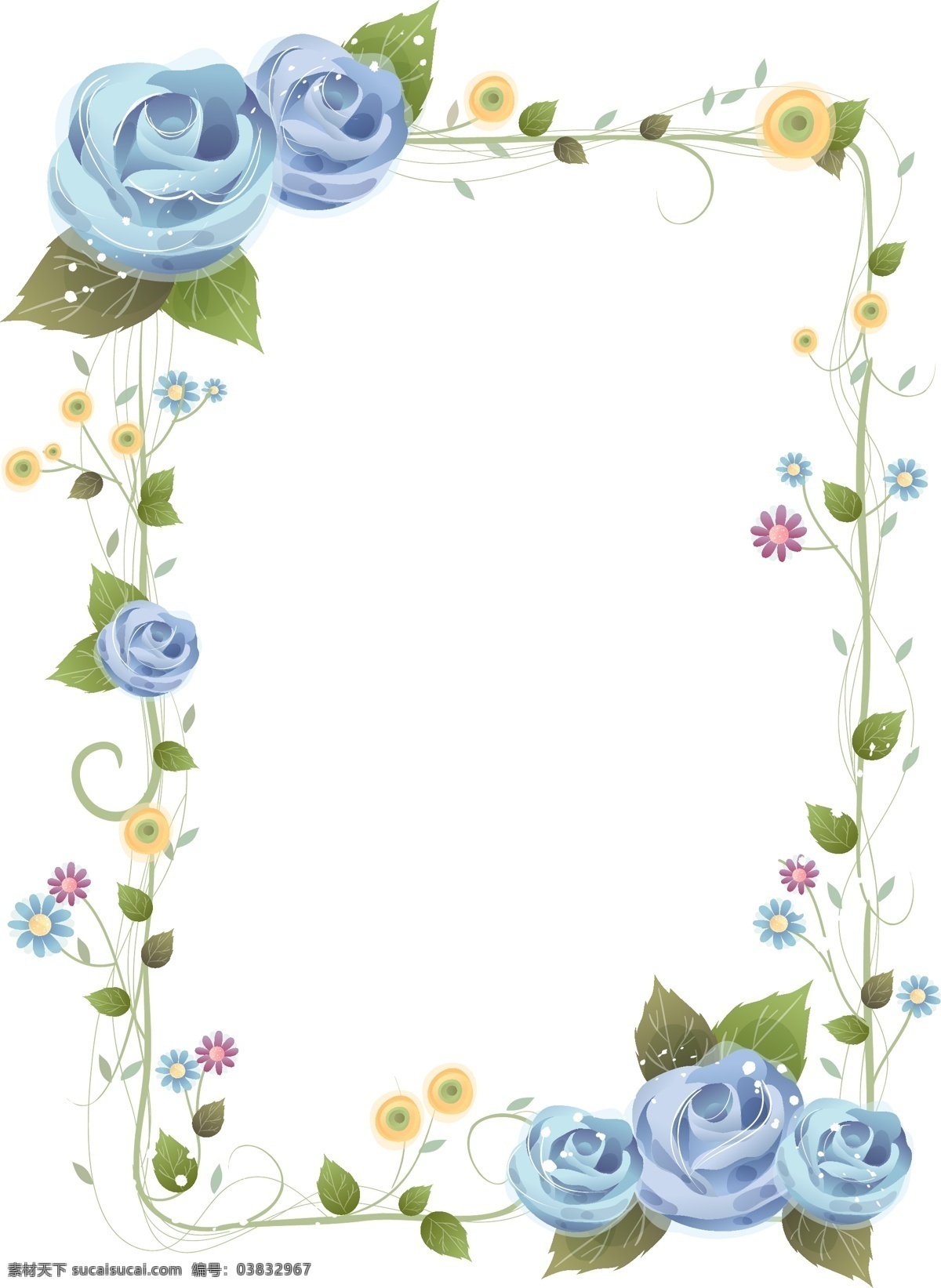 蓝色 花朵 边框 矢量图 免抠 矢量素材 蓝色花朵 唯美 ai元素 透明元素