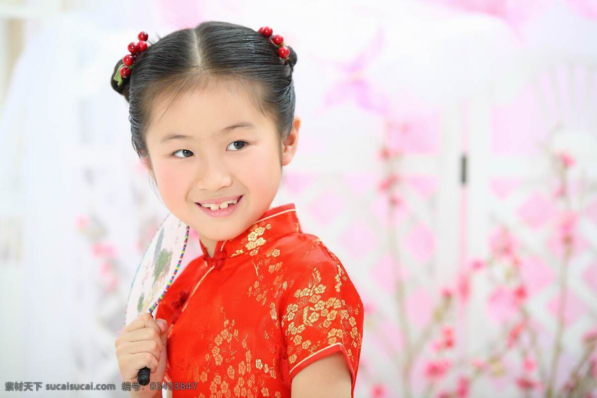 小美女 红衣 花 旗袍 女孩 人物图库 儿童幼儿 摄影图库
