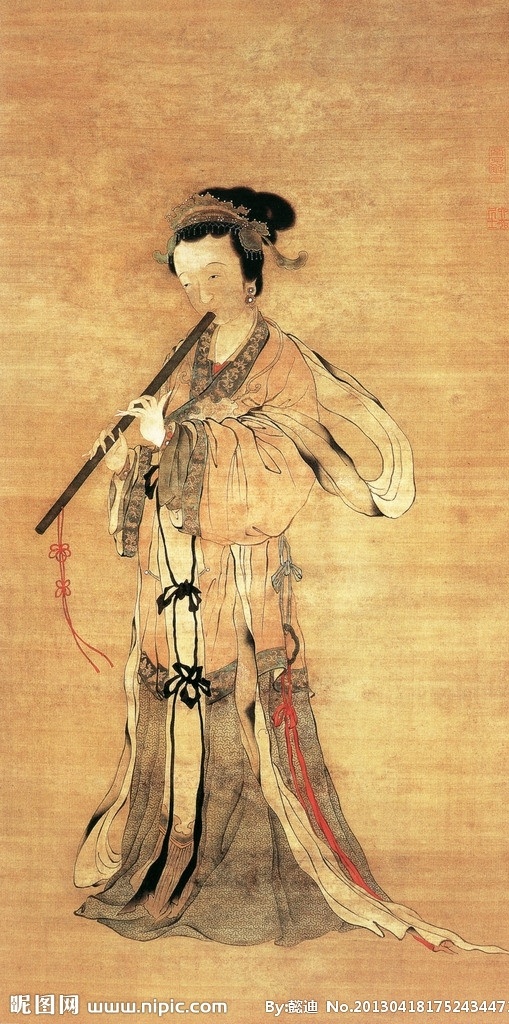 吹箫仕女图 唐寅 唐伯虎 仕女图 明代 中国画 工笔 人物 文化艺术 绘画书法