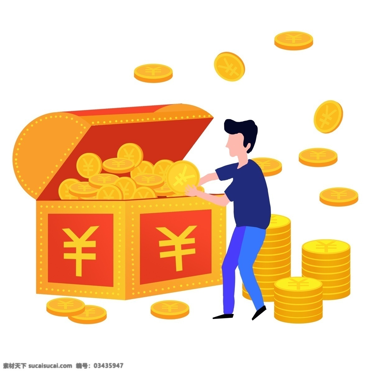 喜庆 搬 金币 男孩 装饰图案 中国风 卡通 红色 宝箱