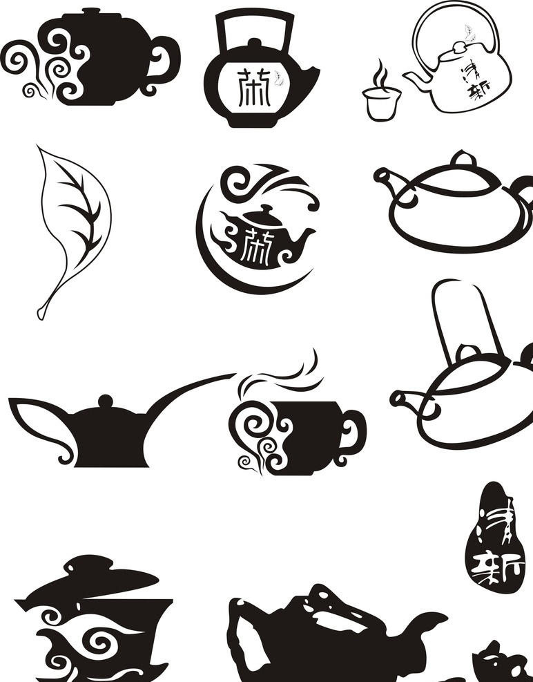 茶壶矢量图 茶壶 矢量 黑白 茶叶 手绘 标志图标 公共标识标志