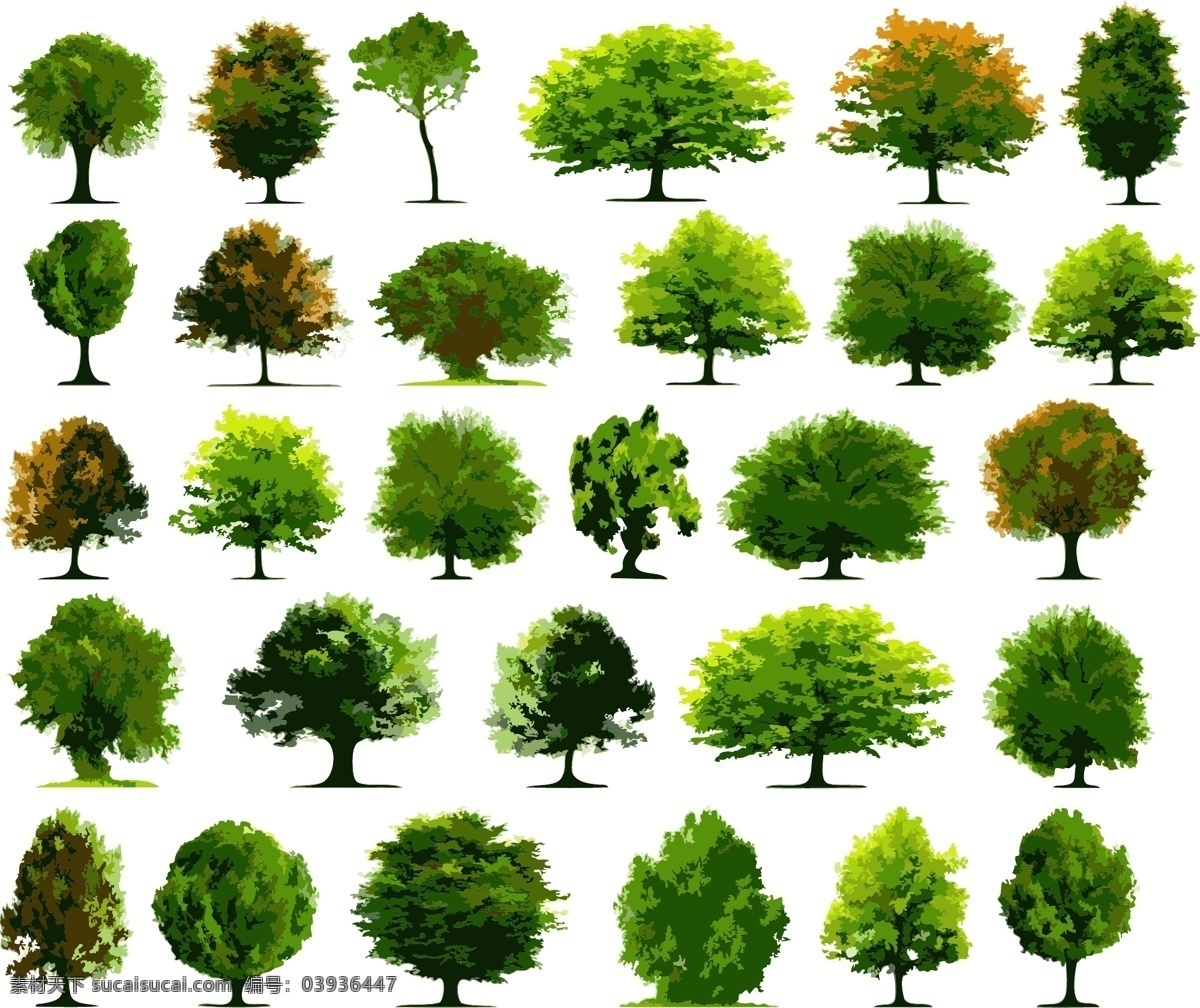 各种 树木 大全 插画 绿色 模板 设计稿 生机勃勃 素材元素 植物 源文件 矢量图