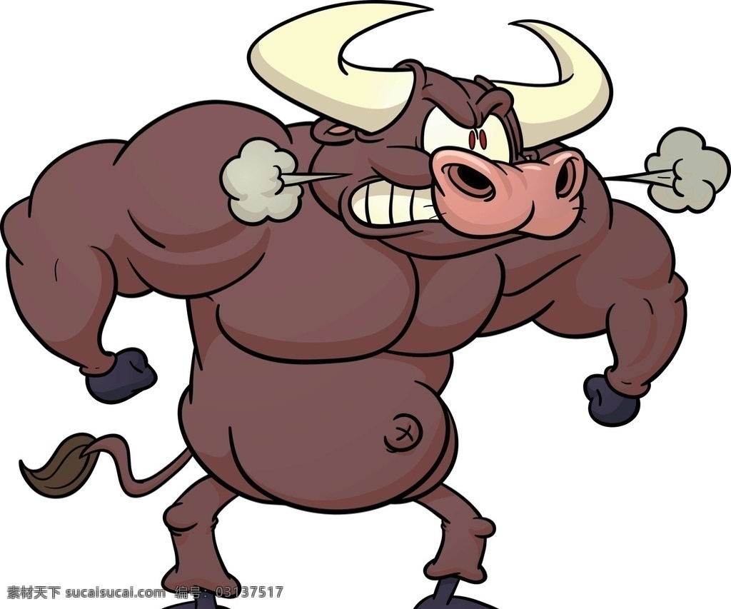 牛卡通矢量图 牛 动物 动画 动漫 漫画 矢量图 力大如牛 生气 奋斗 动漫动画 动漫人物