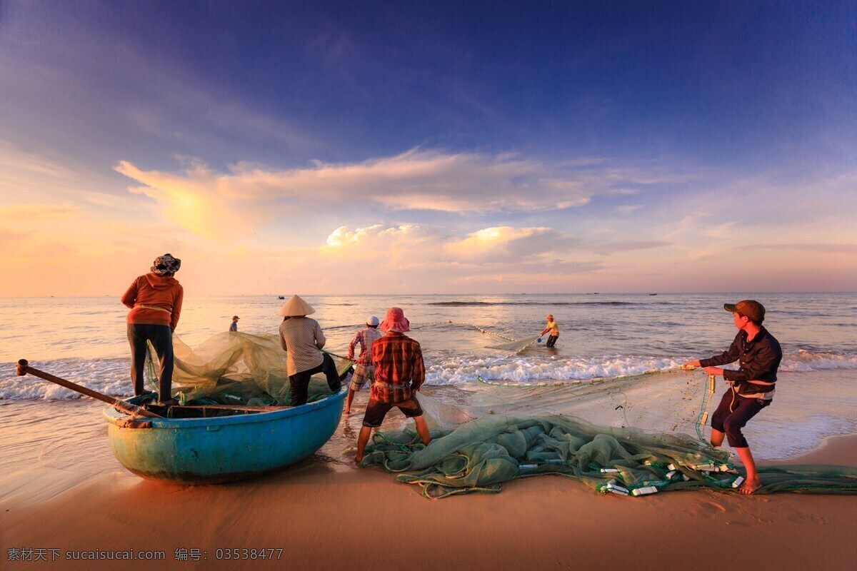 渔民 海边 捕鱼 传统的 越南 捕渔网 海滩 旅游摄影 人文景观