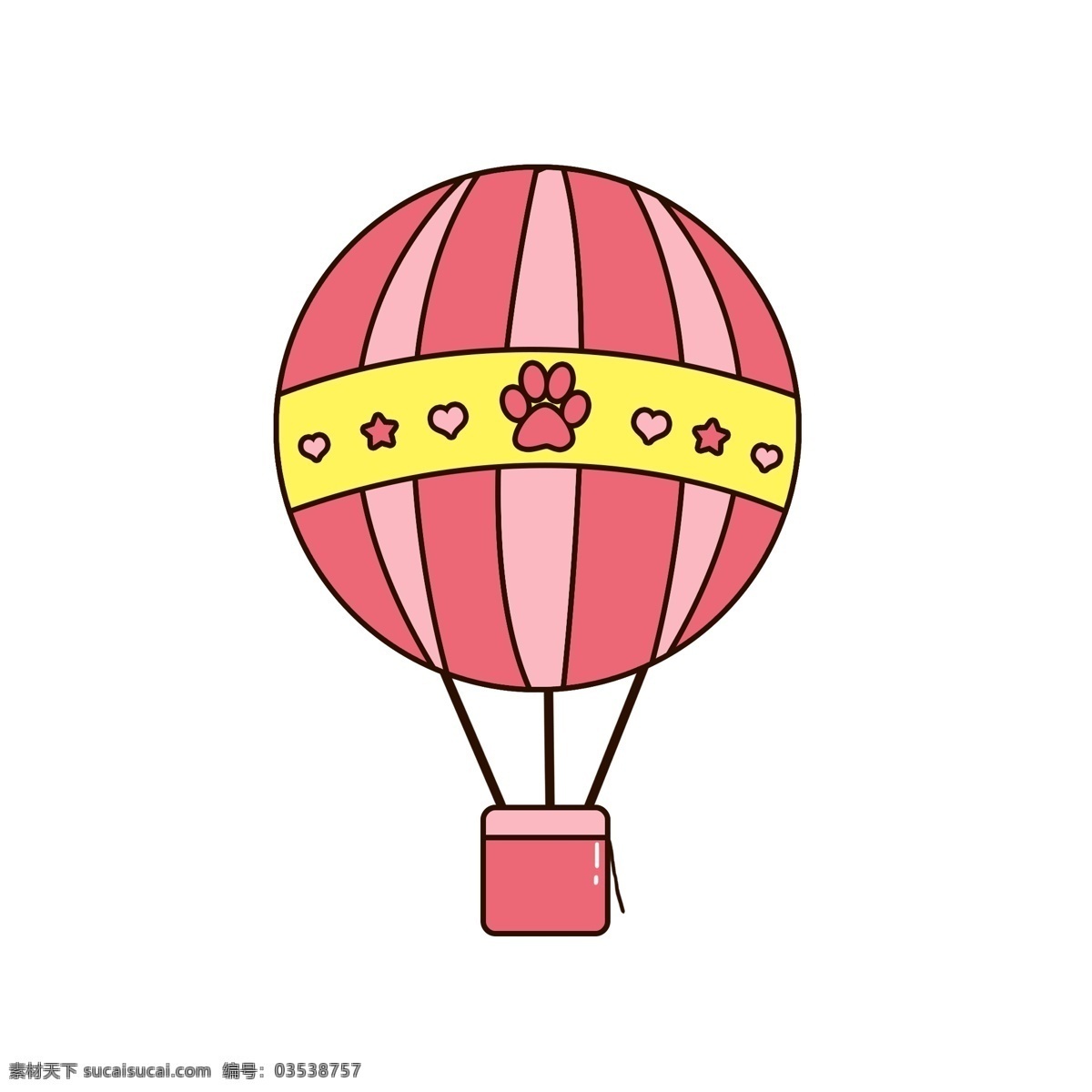 卡通 猫 爪 粉色 热气球 爱心 星星 元素 少女心 猫爪 可爱 黄色