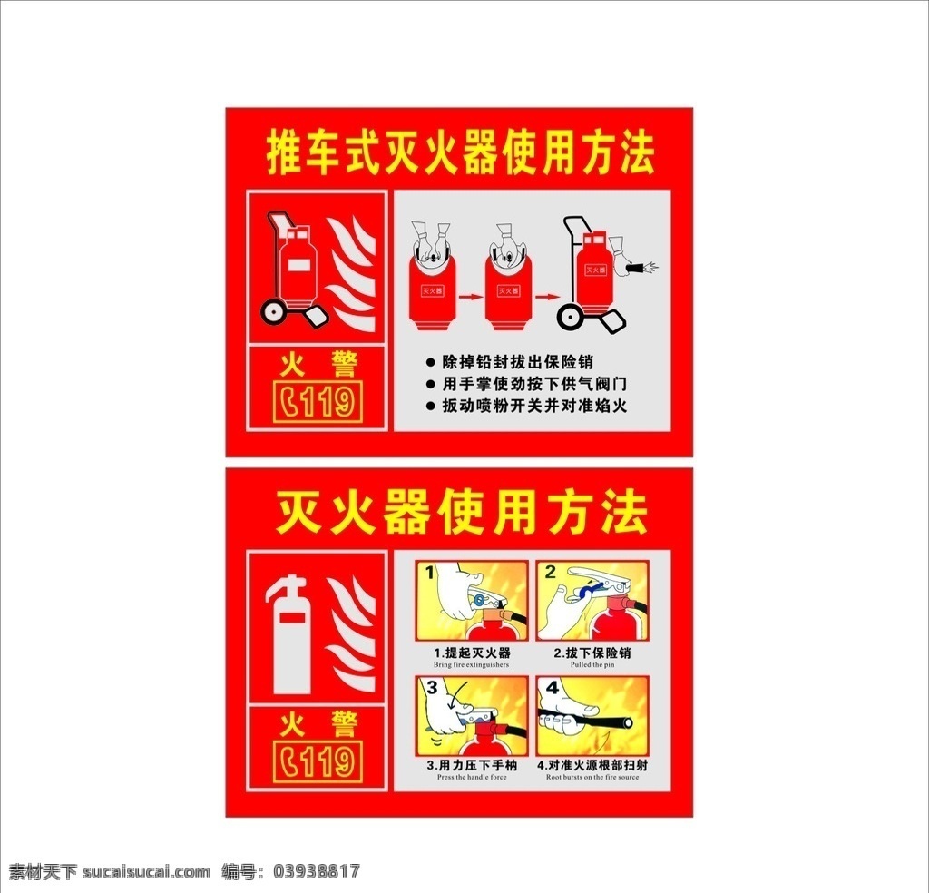 灭火器 使用方法 推车式灭火器 灭火器使用 标识牌 消防标识