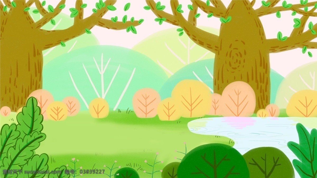 绿色 清新 春季 树林 背景 彩色背景 树林背景 插画背景 树叶 叶子 广告背景 背景素材