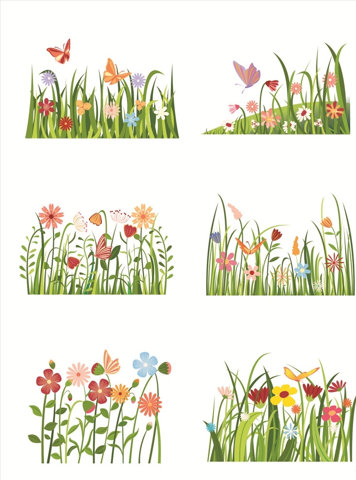 矢量 卡通 草丛 元素 套 图 花朵 矢量图系列