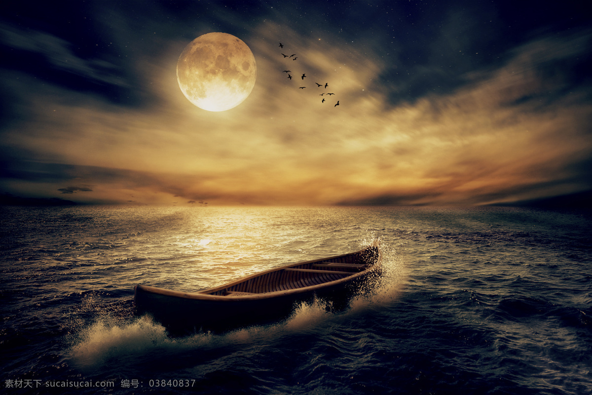海面上的孤舟 月亮 大海 海面风景 孤舟 美丽风景 风景摄影 美丽景色 自然风光 美景 自然风景 自然景观 黑色