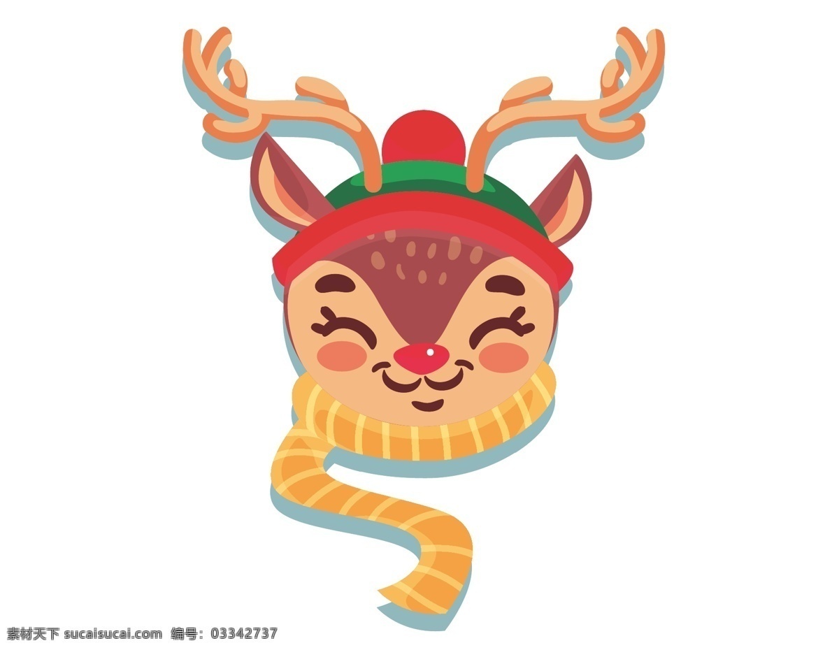 卡通 可爱 鹿角 元素 冬季 温暖 帽子 围巾 手绘 可爱动物 鹿角装饰 ai元素 矢量元素