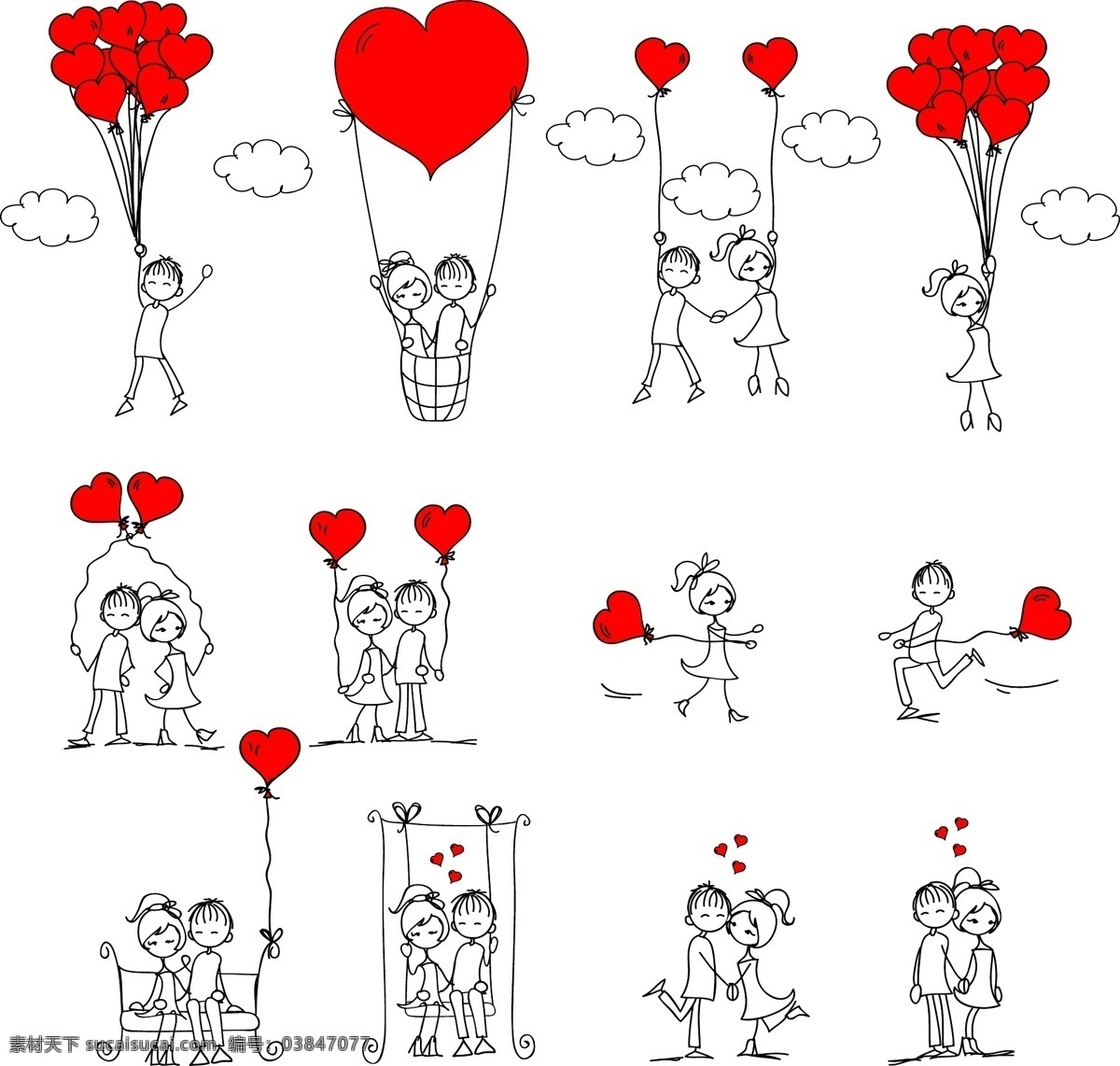 可爱 情侣 插画 矢量 免费 花朵 卡通 矢量图 其他矢量图