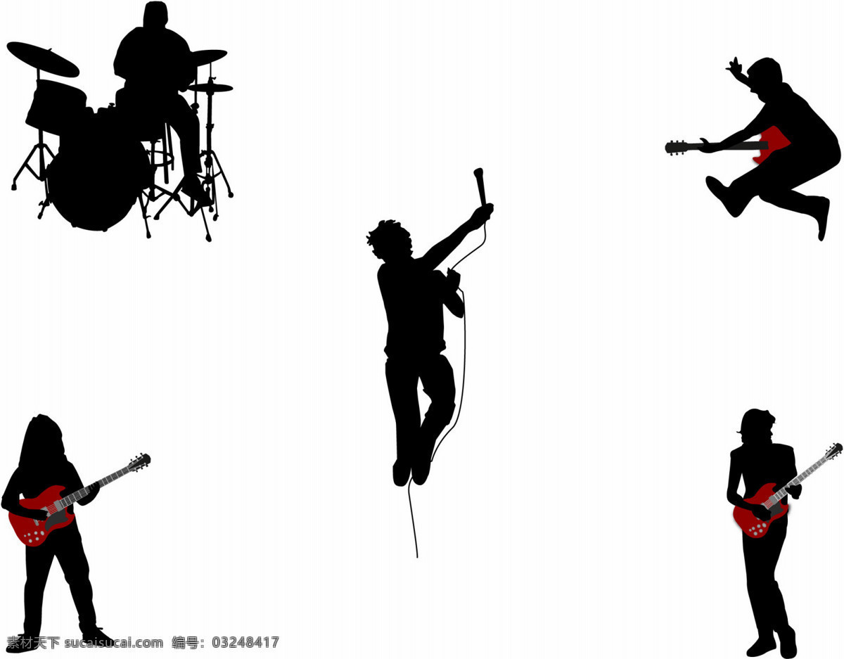 贝斯 歌手 吉他 架子鼓 乐队 人物剪影 人物 剪影 设计素材 模板下载 摇滚 psd源文件