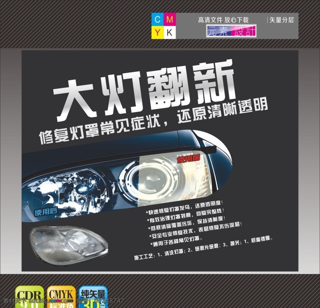 车灯大灯翻新 龟牌大灯翻新 龟牌 大灯翻新 铂金盾 车灯 灯罩 抛光 树脂 镀膜 广告设计模板 源文件 2016