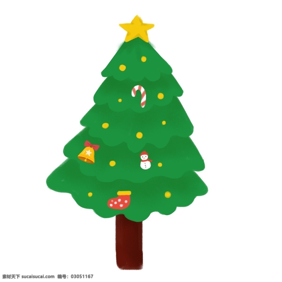 圣诞节 卡通 圣诞树 绿色 清新 冬季 插画 植物 树木 糖果 铃铛 袜子