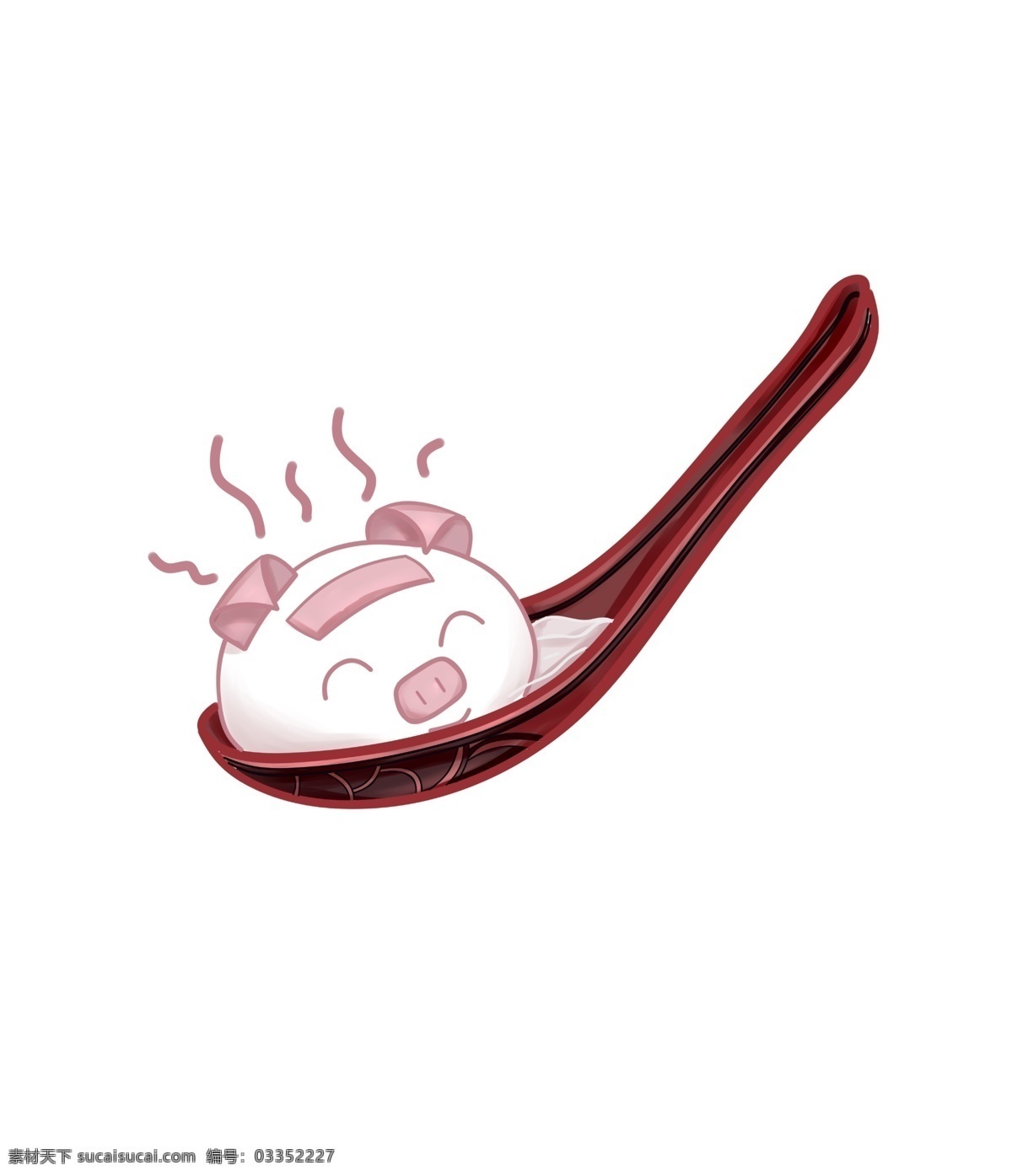 可爱 汤圆 猪 宝宝 插画 可爱的猪宝宝 小猪猪 卡通汤圆 勺子里的汤圆 吃汤圆 睡觉的猪宝宝 深红色勺子
