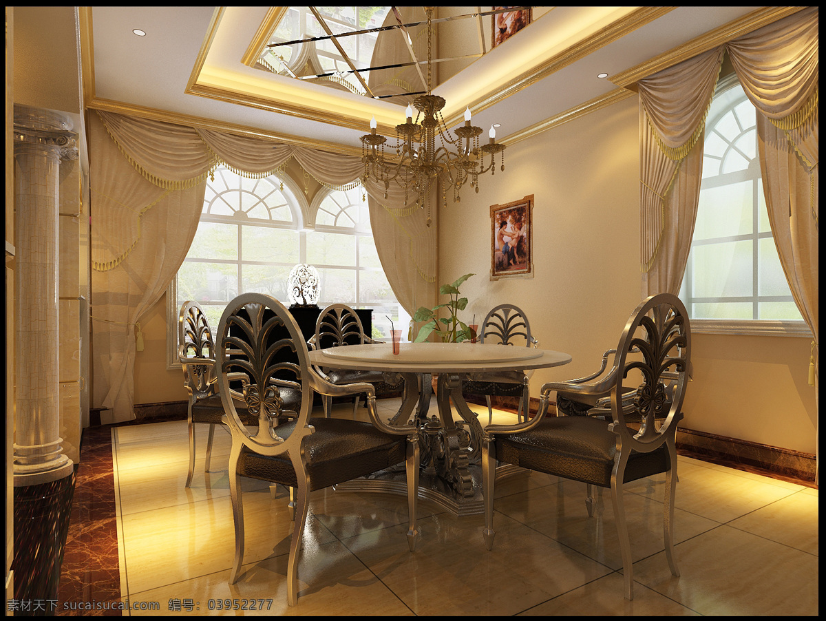欧式 餐厅 3d模 型 室内 室 内设计 餐厅模型 桌椅组合 max 黑色