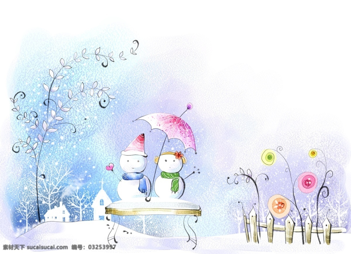 冬天 唯美 雪人 下雪 psd源文件