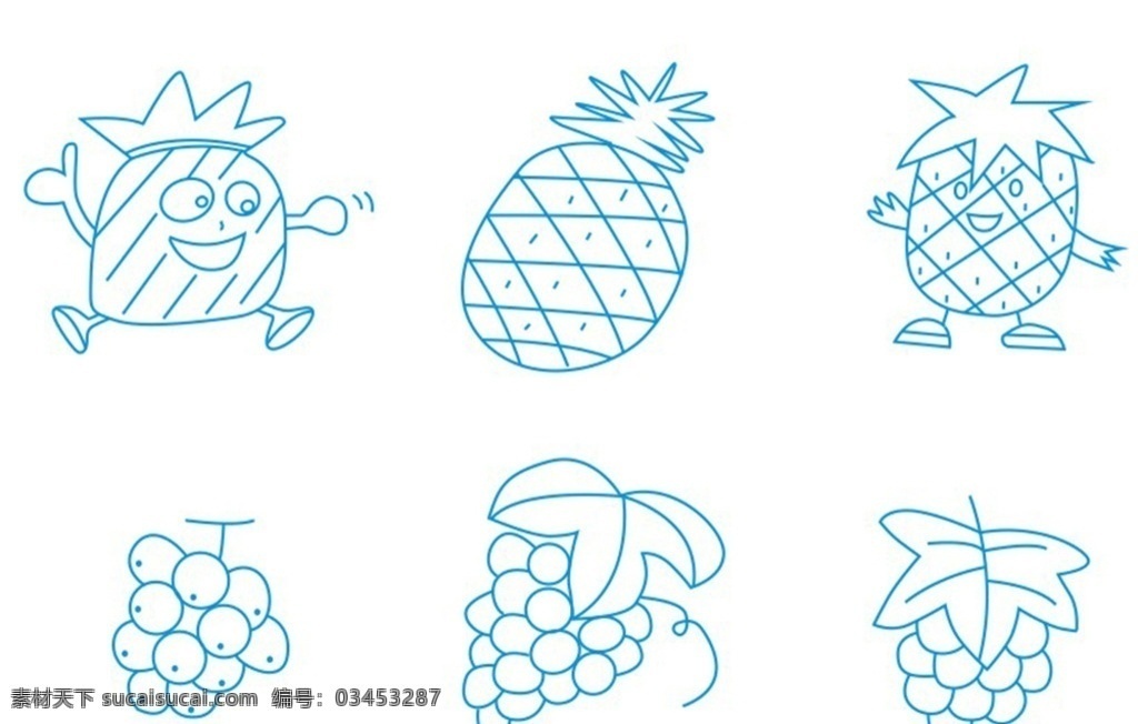 菠萝简笔画 菠萝 菠萝卡通画 水果简笔画 植物简笔画 卡通画 水果 植物 线条 线描 线稿 轮廓画 素描 绘画 绘图 插图 插画 简图